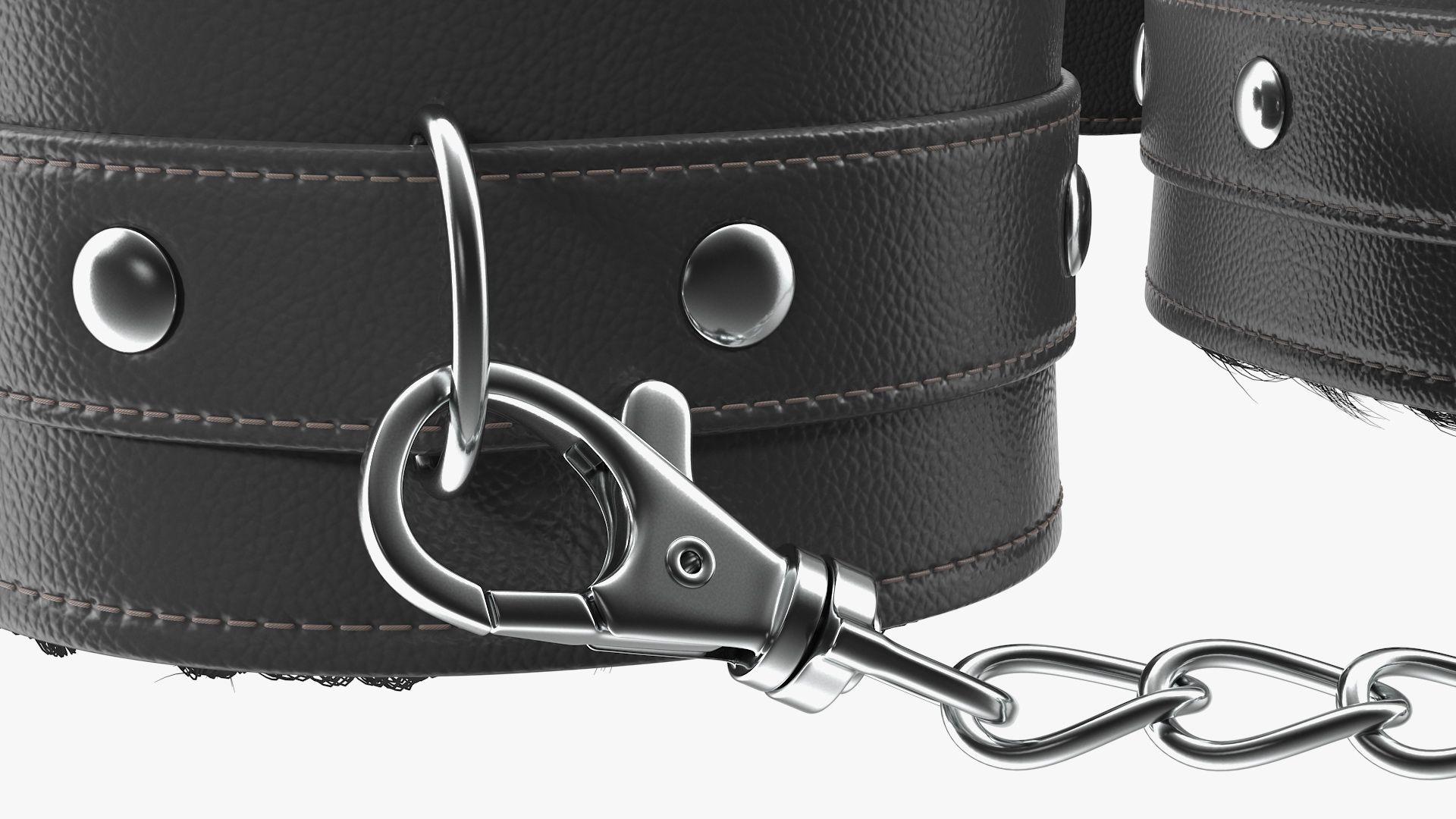 Leather Handcuffs Black with Fur 3D
