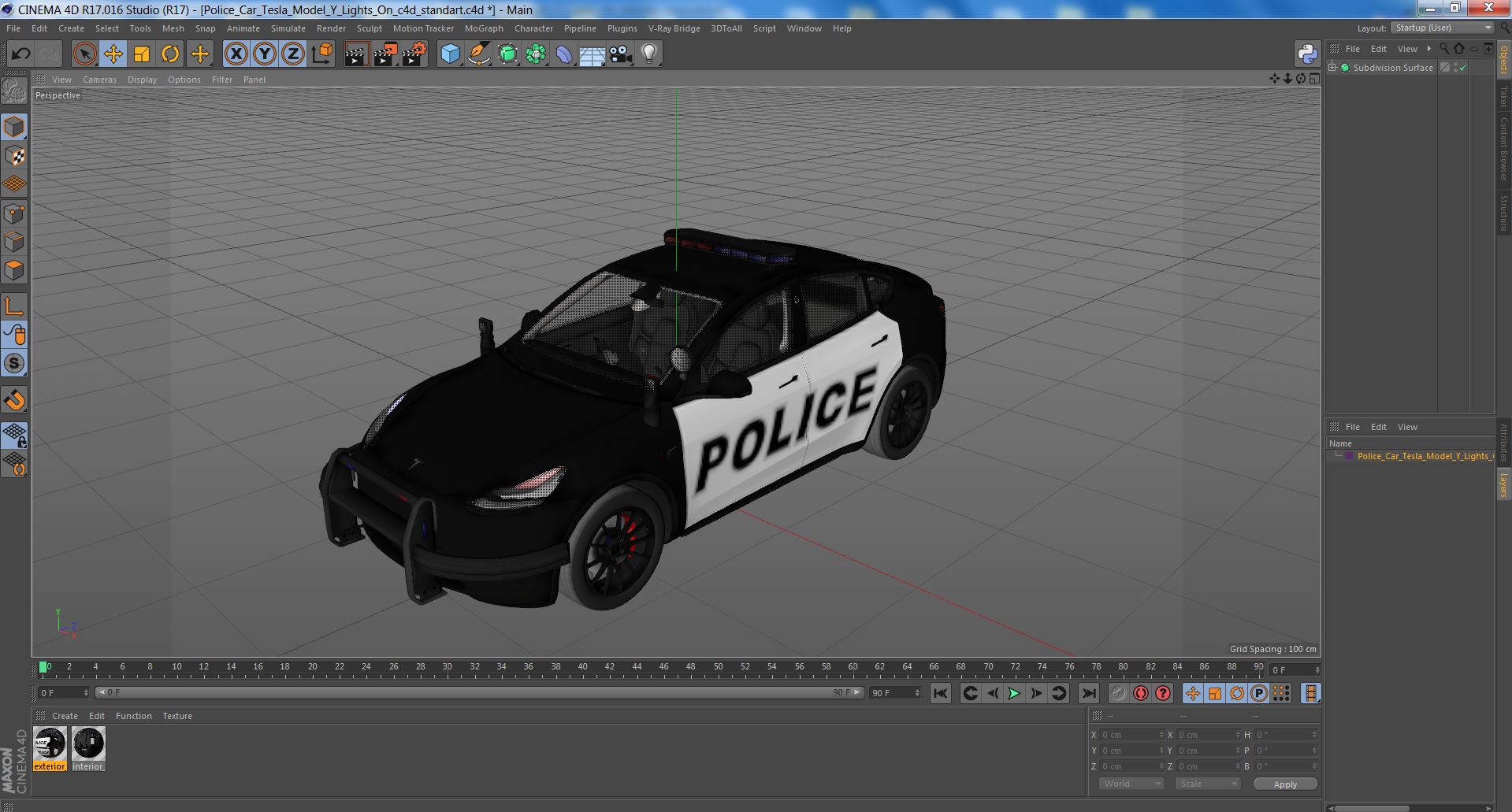 Police Car Tesla Model Y Lights On 3D model