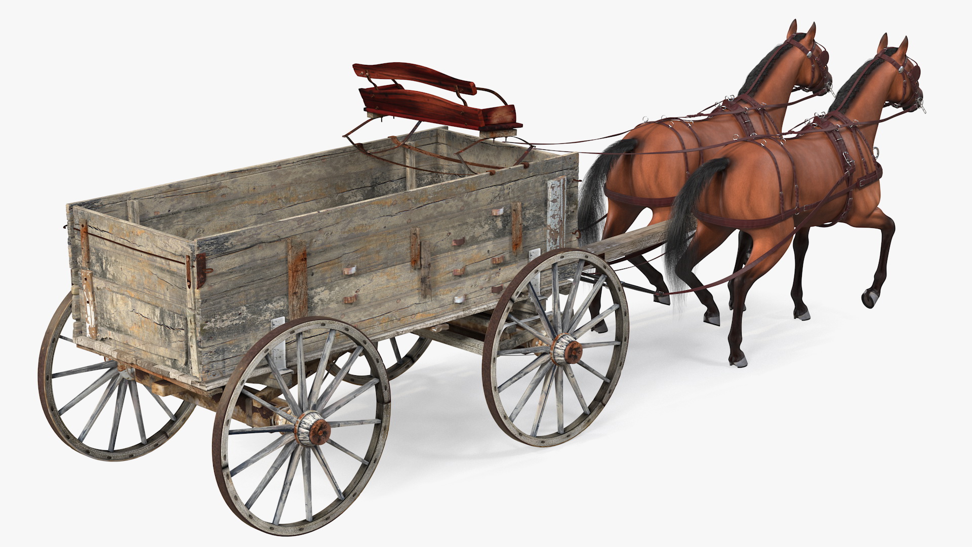 Pair Of Horses Pulling Wagon Fur 3D