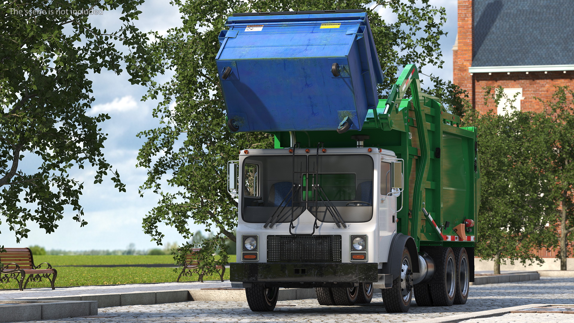 3D model Trash Truck Generic with Dumpster Blue Rigged