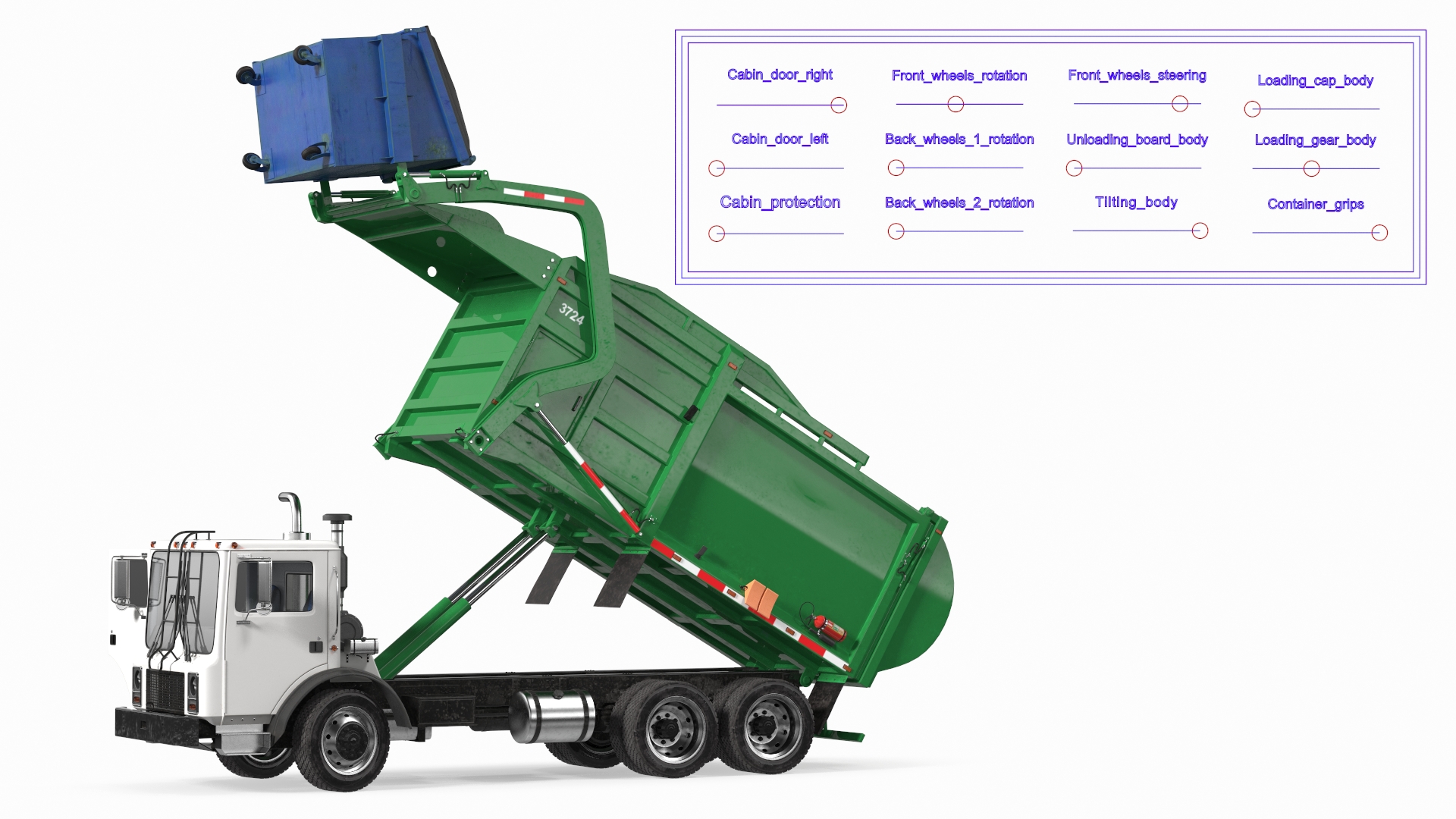 3D model Trash Truck Generic with Dumpster Blue Rigged