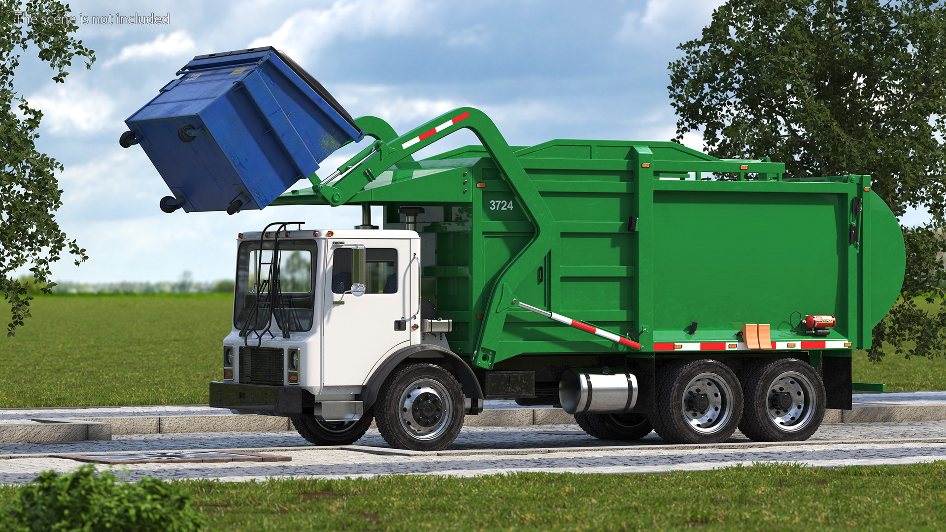 3D model Trash Truck Generic with Dumpster Blue Rigged