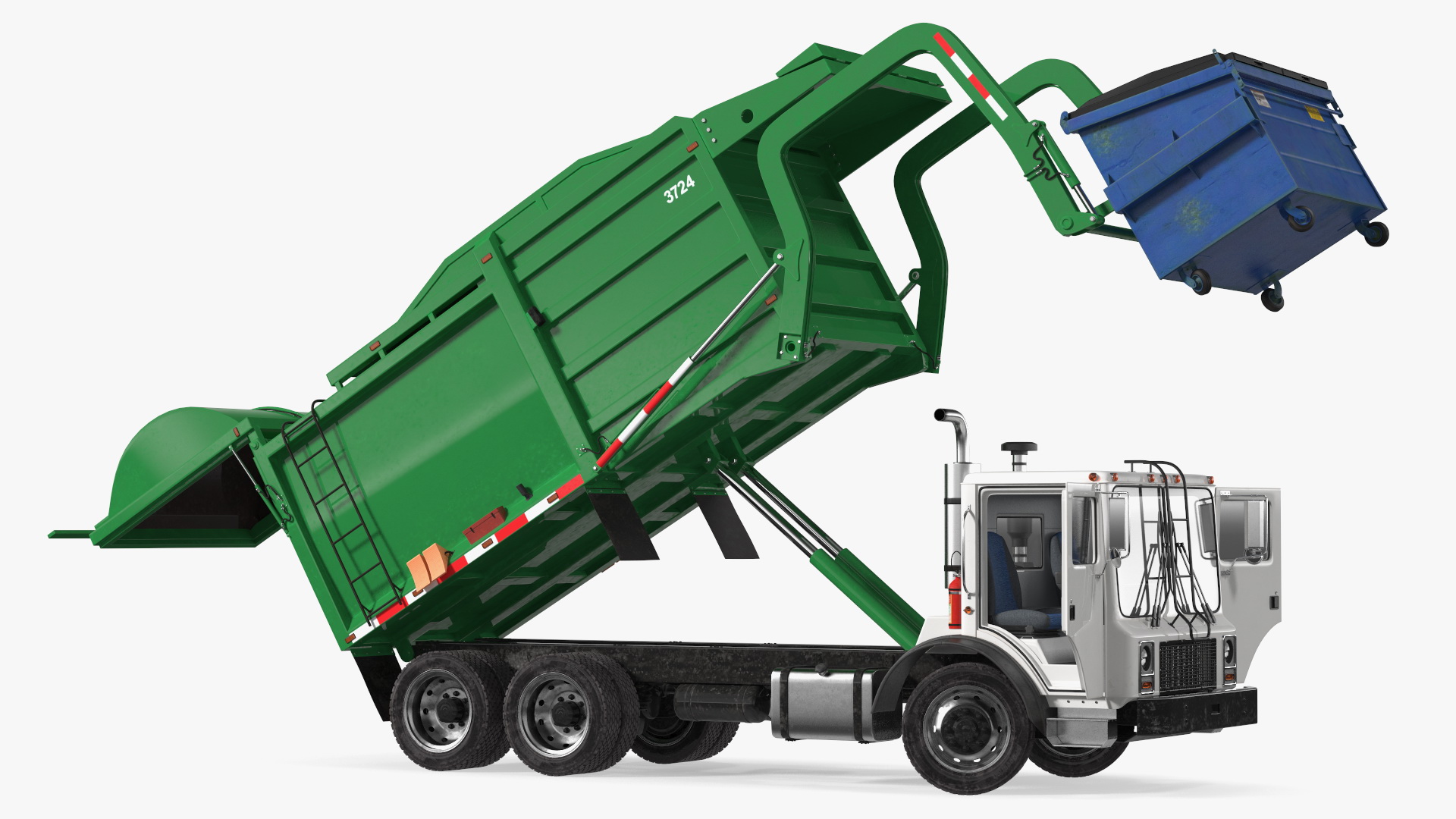 3D model Trash Truck Generic with Dumpster Blue Rigged