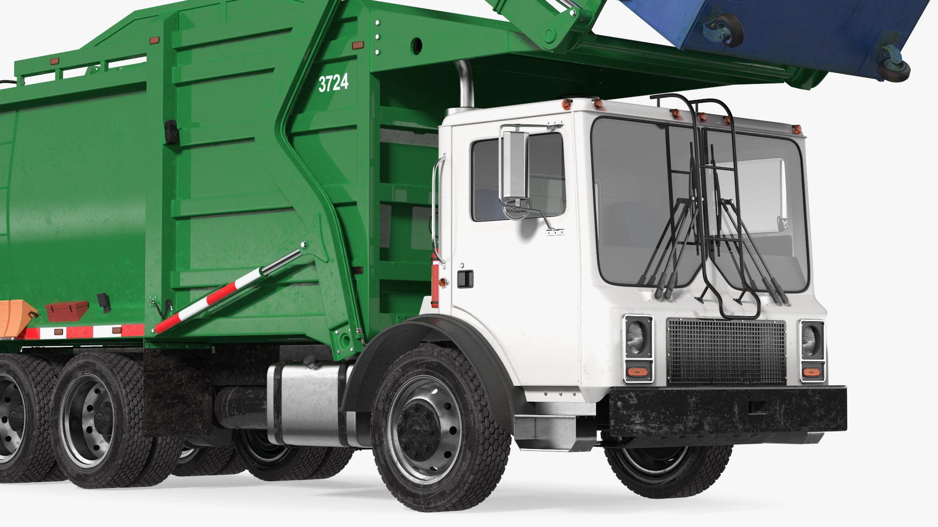 3D model Trash Truck Generic with Dumpster Blue Rigged