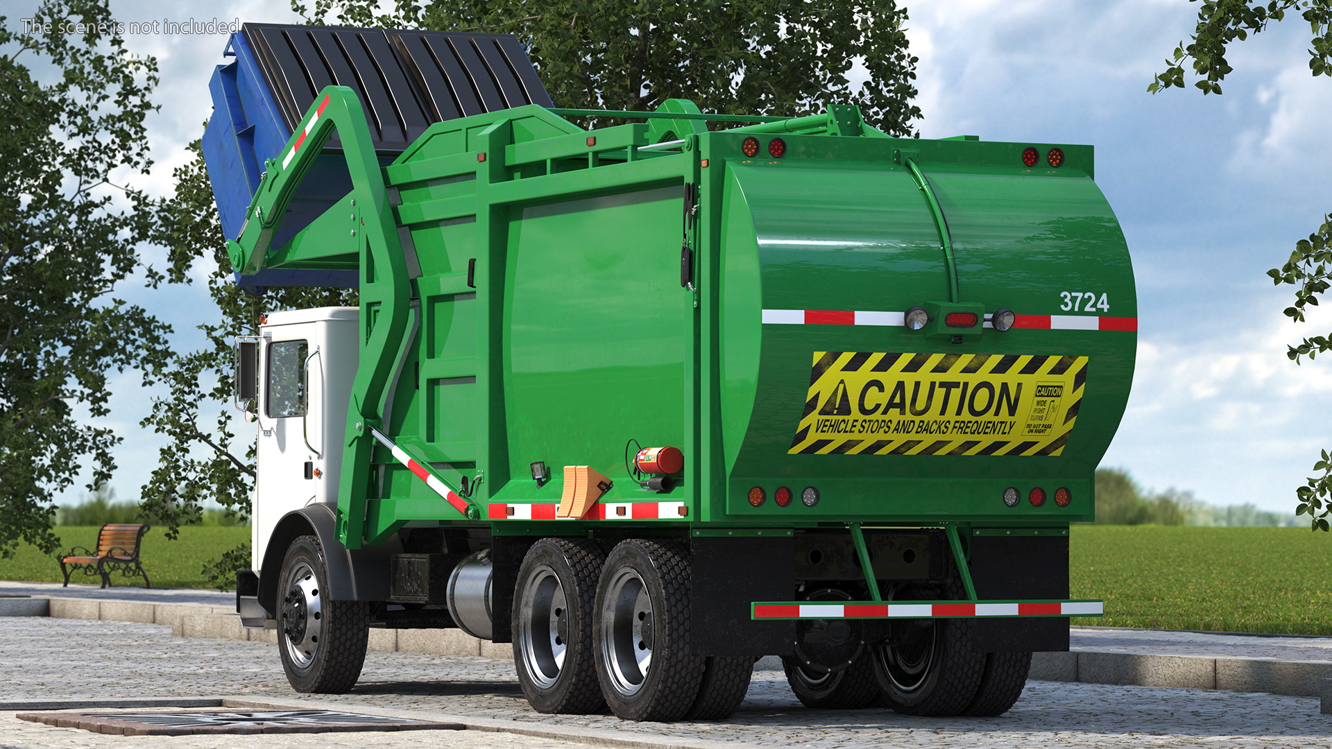 3D model Trash Truck Generic with Dumpster Blue Rigged