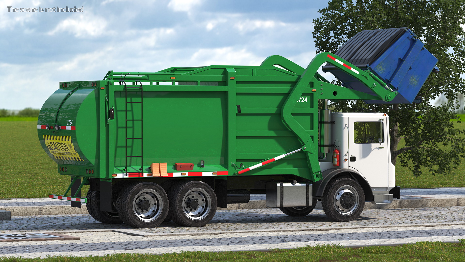 3D model Trash Truck Generic with Dumpster Blue Rigged