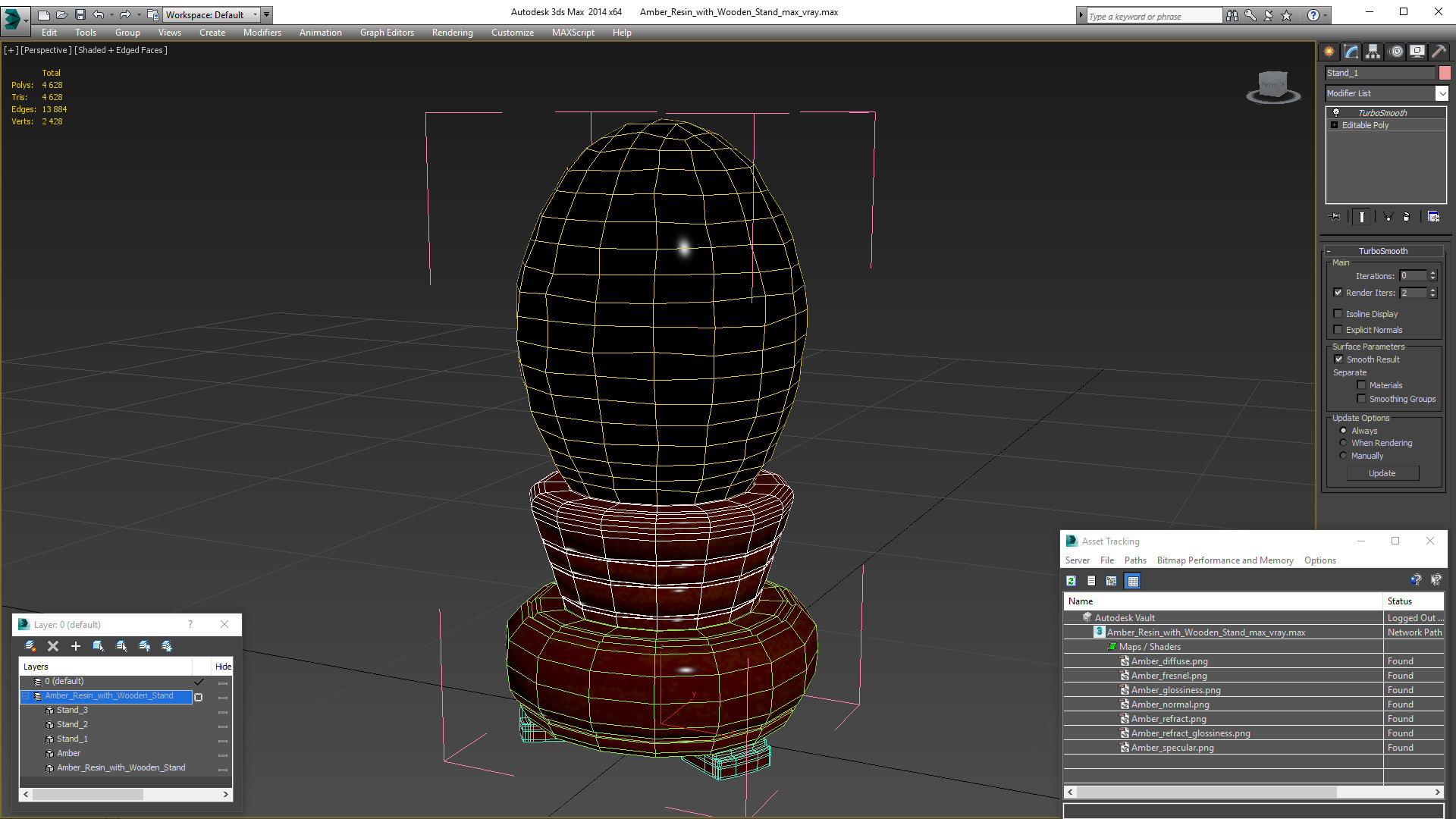 Amber Resin with Wooden Stand 3D model