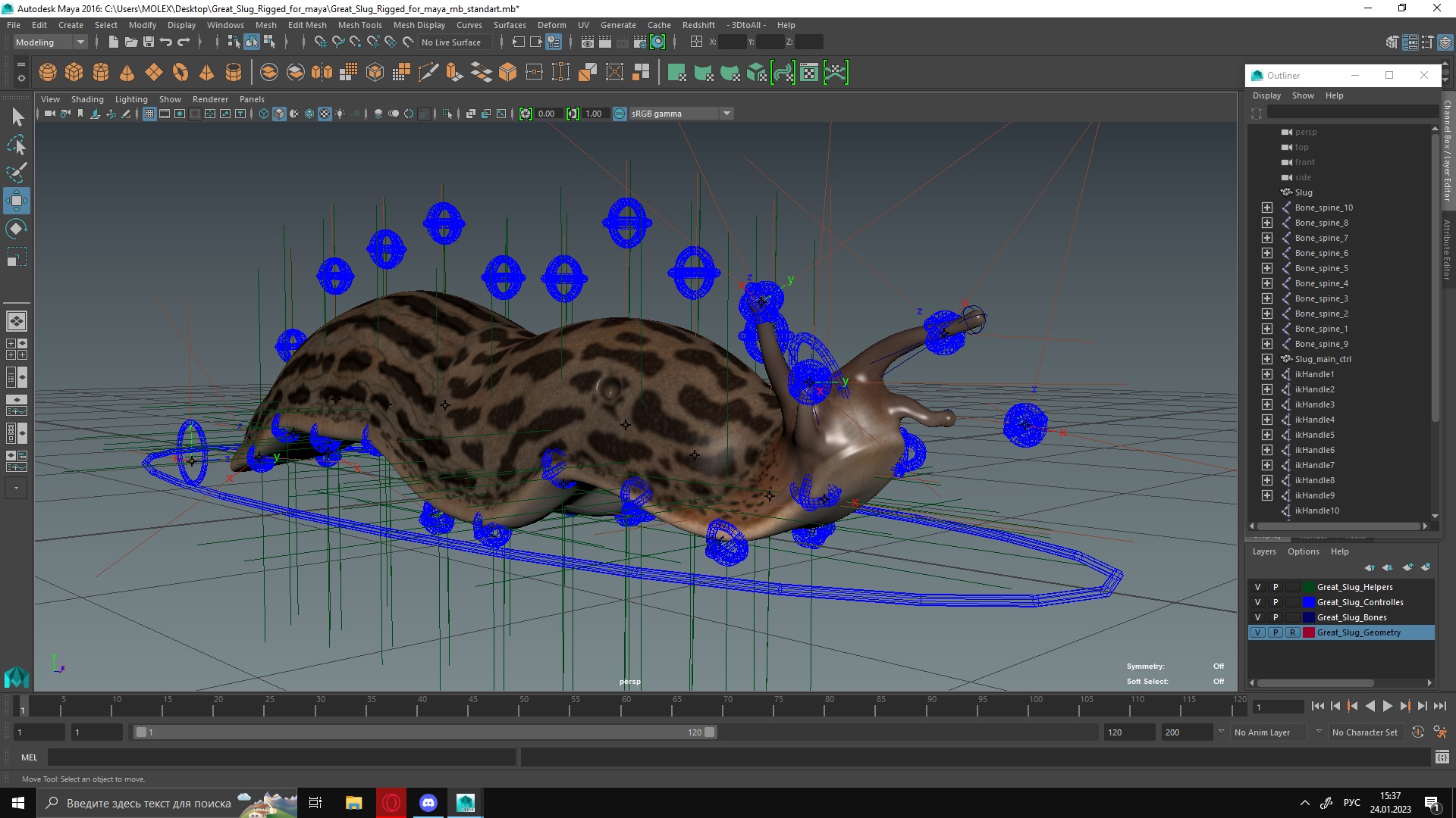 3D Great Slug Rigged for Maya