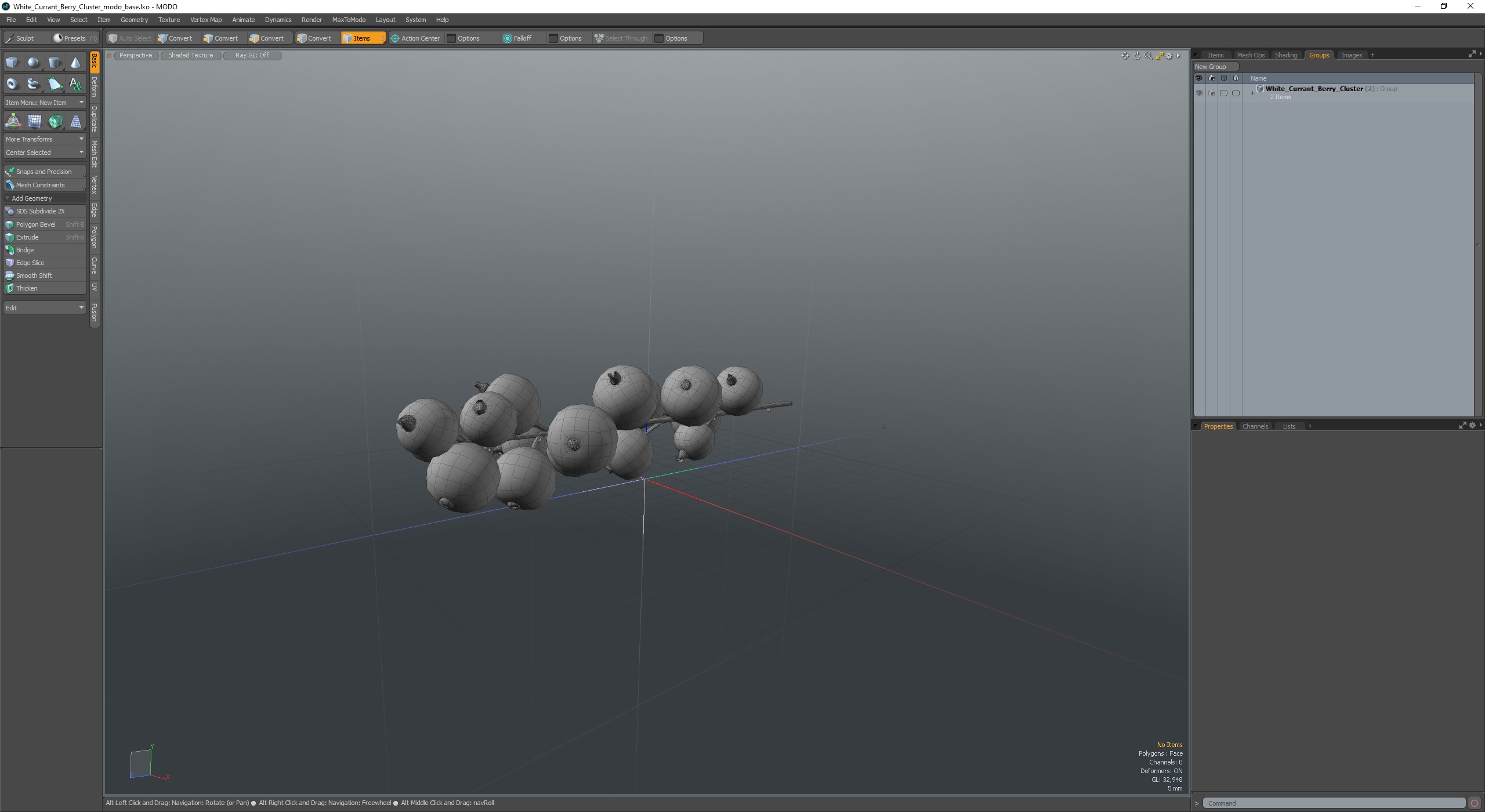 White Currant Berry Cluster 3D