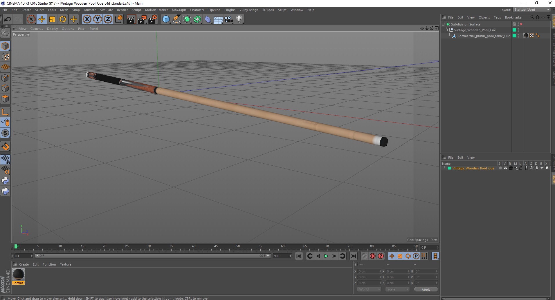 3D Vintage Wooden Pool Cue model