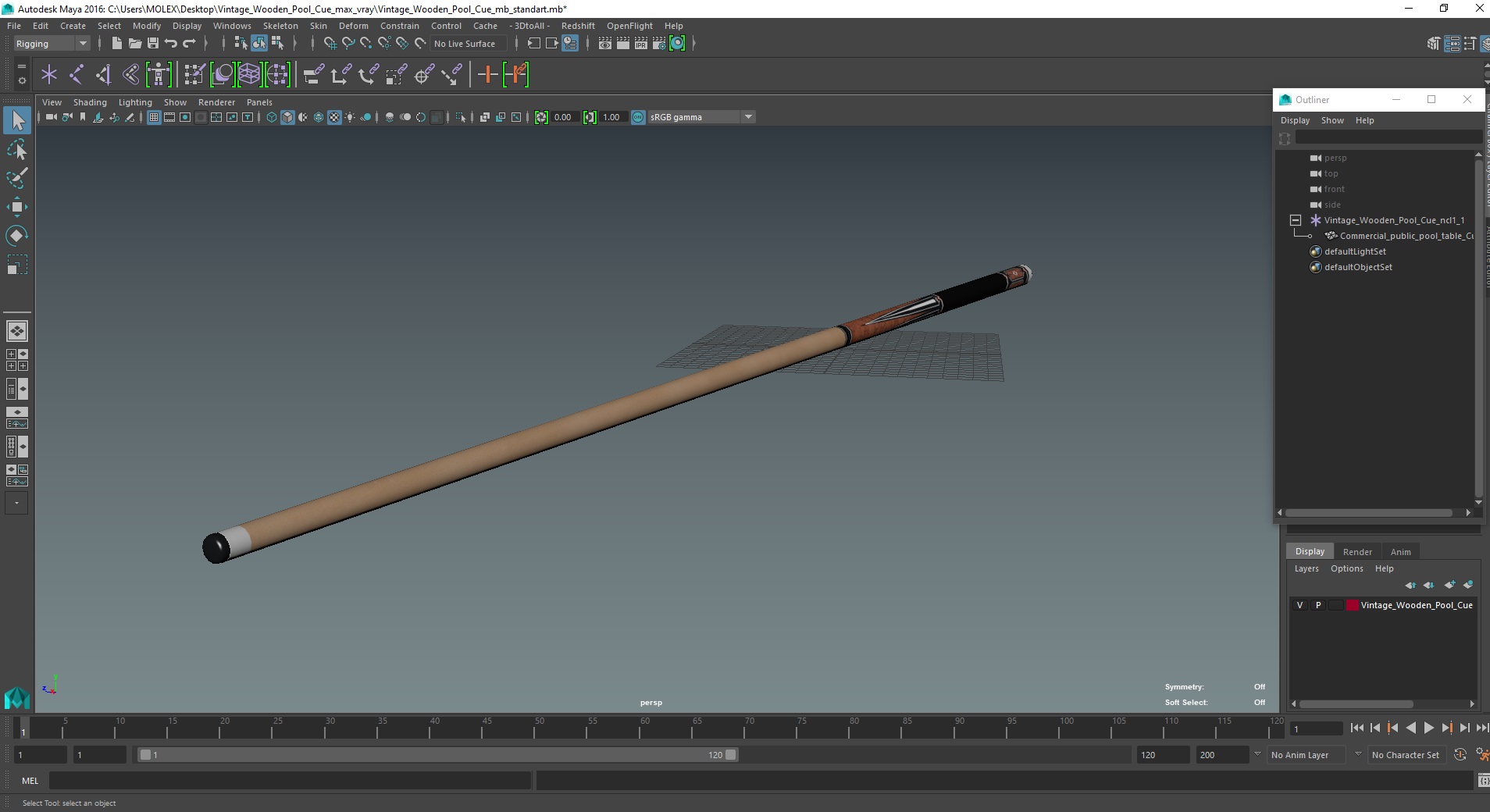 3D Vintage Wooden Pool Cue model