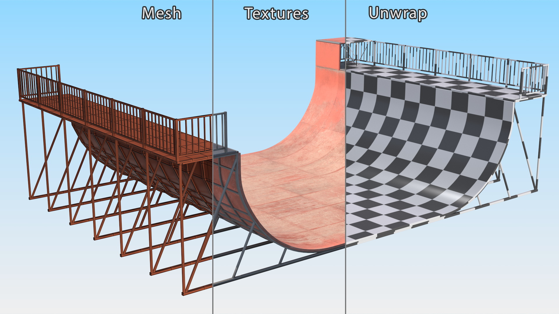 3D Action Sports Half Pipe model