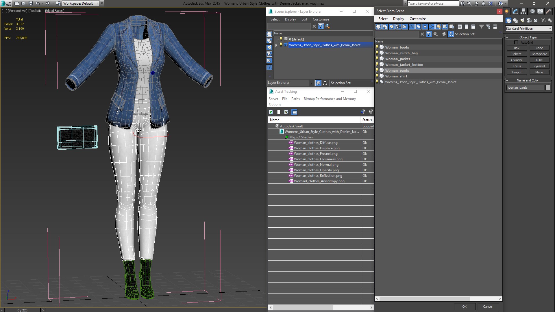 3D model Women's Urban Style Clothes with Denim Jacket