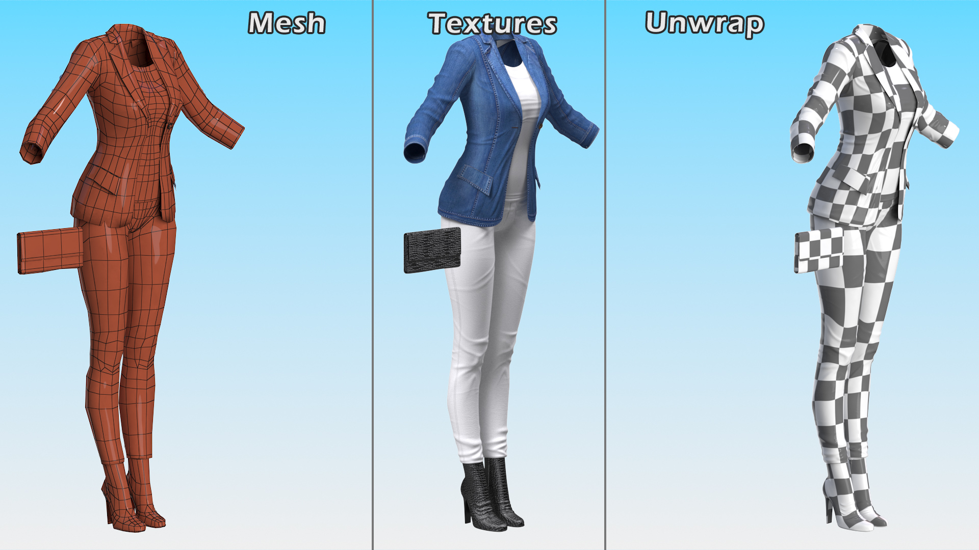 3D model Women's Urban Style Clothes with Denim Jacket