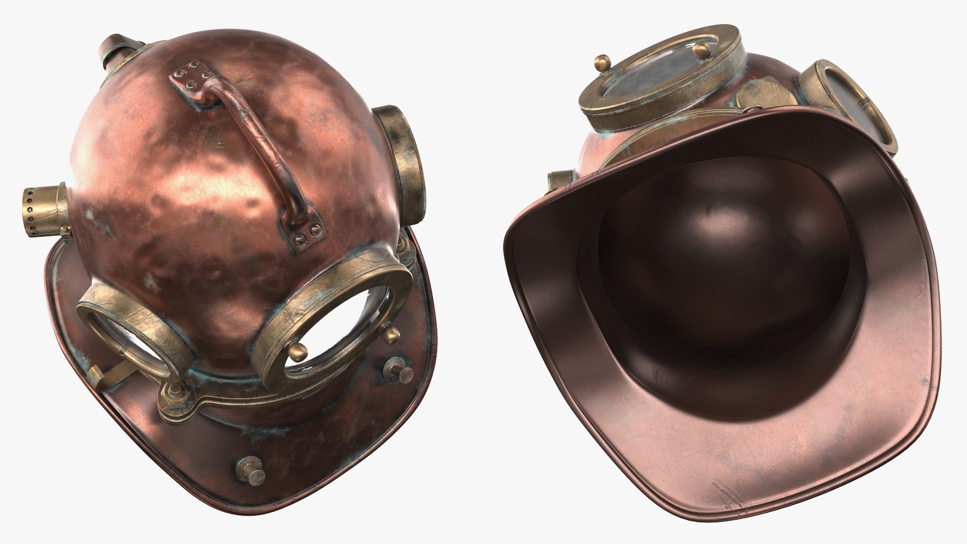 3D model Worn Copper Diving Helmet
