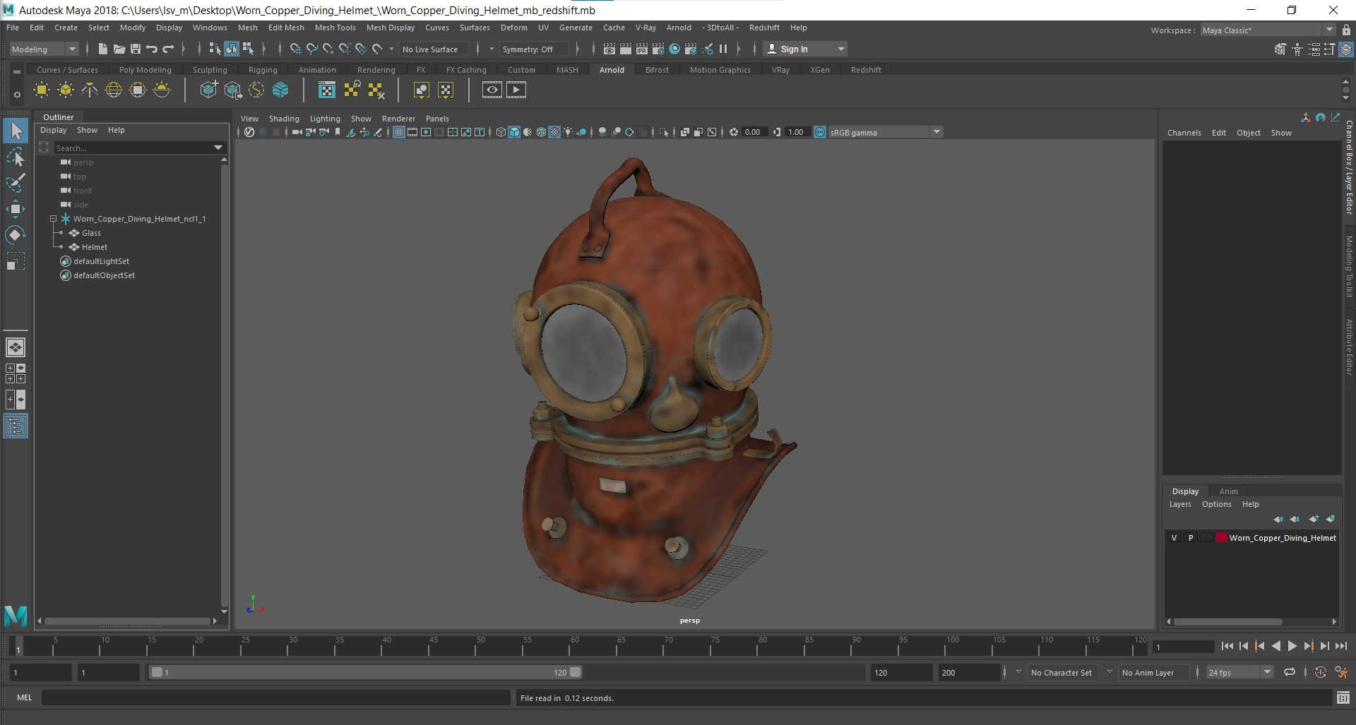 3D model Worn Copper Diving Helmet