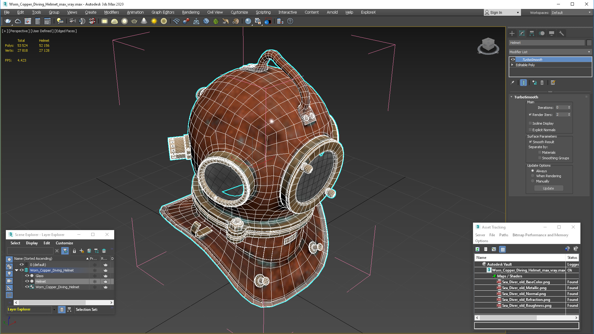 3D model Worn Copper Diving Helmet