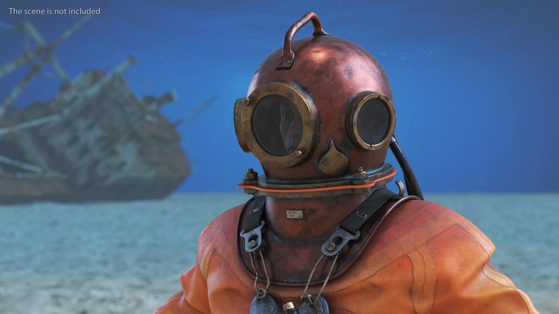 3D model Worn Copper Diving Helmet