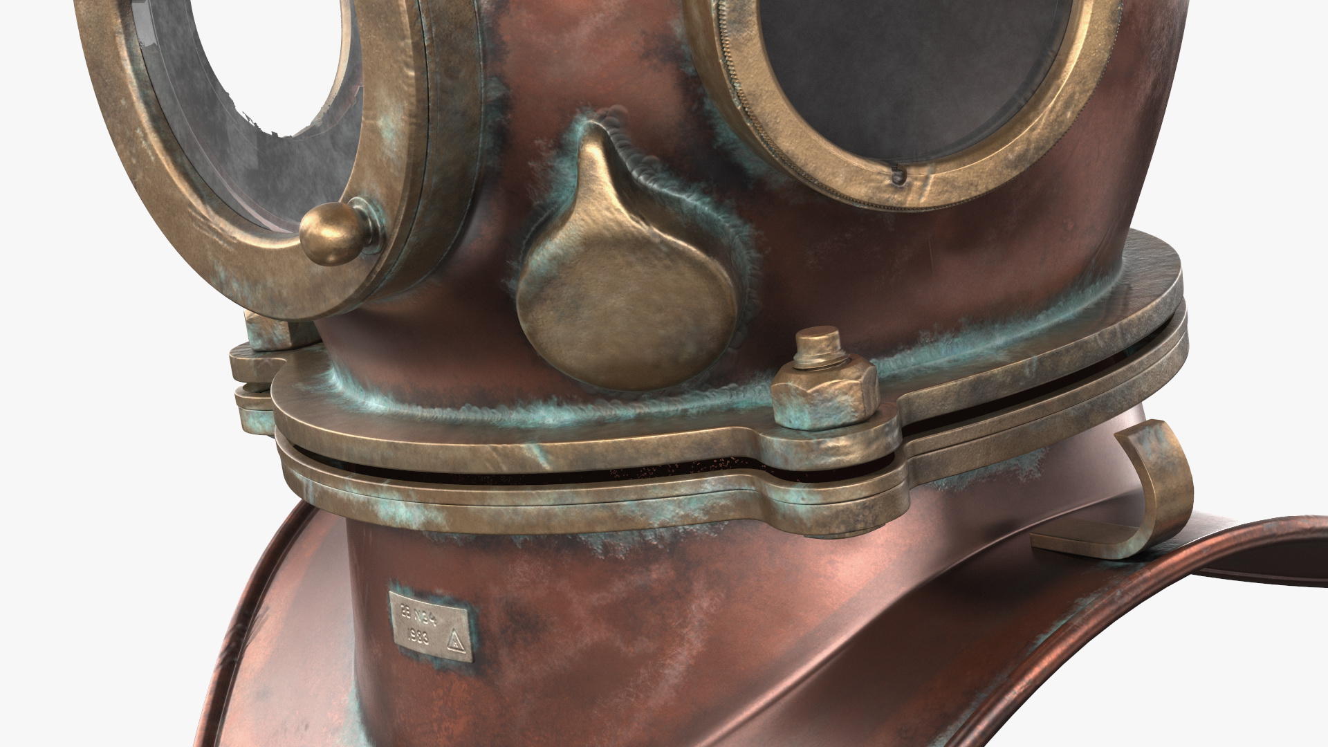 3D model Worn Copper Diving Helmet