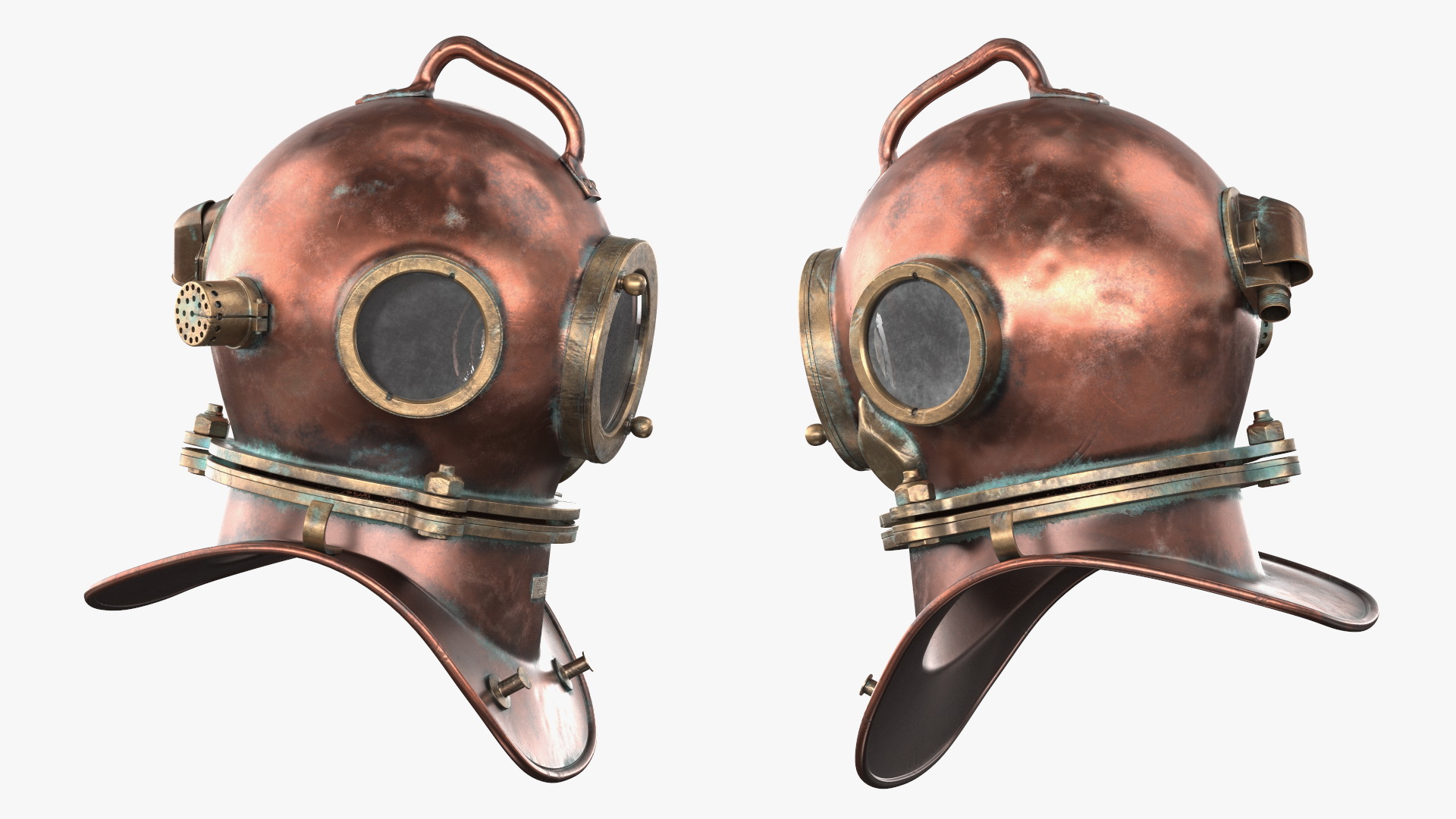 3D model Worn Copper Diving Helmet
