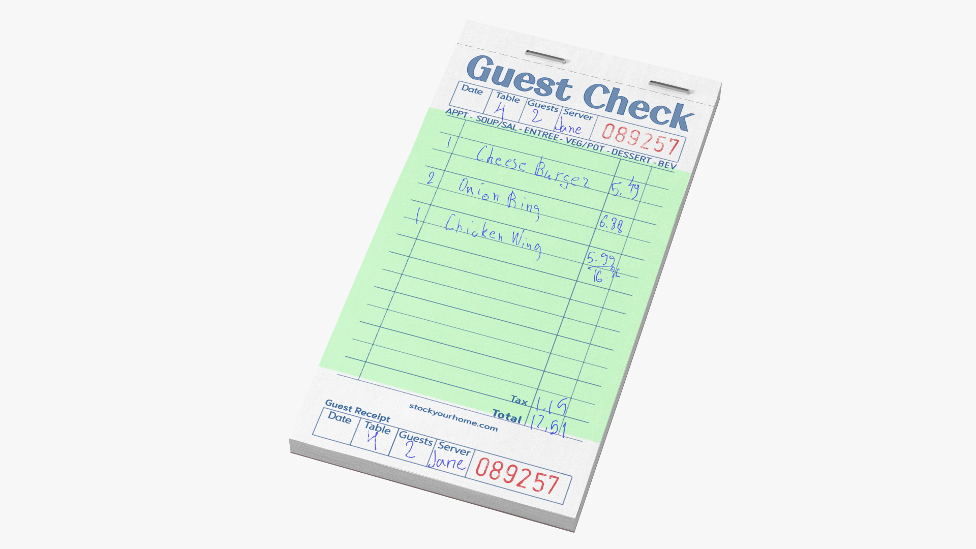 3D Guest Check Book