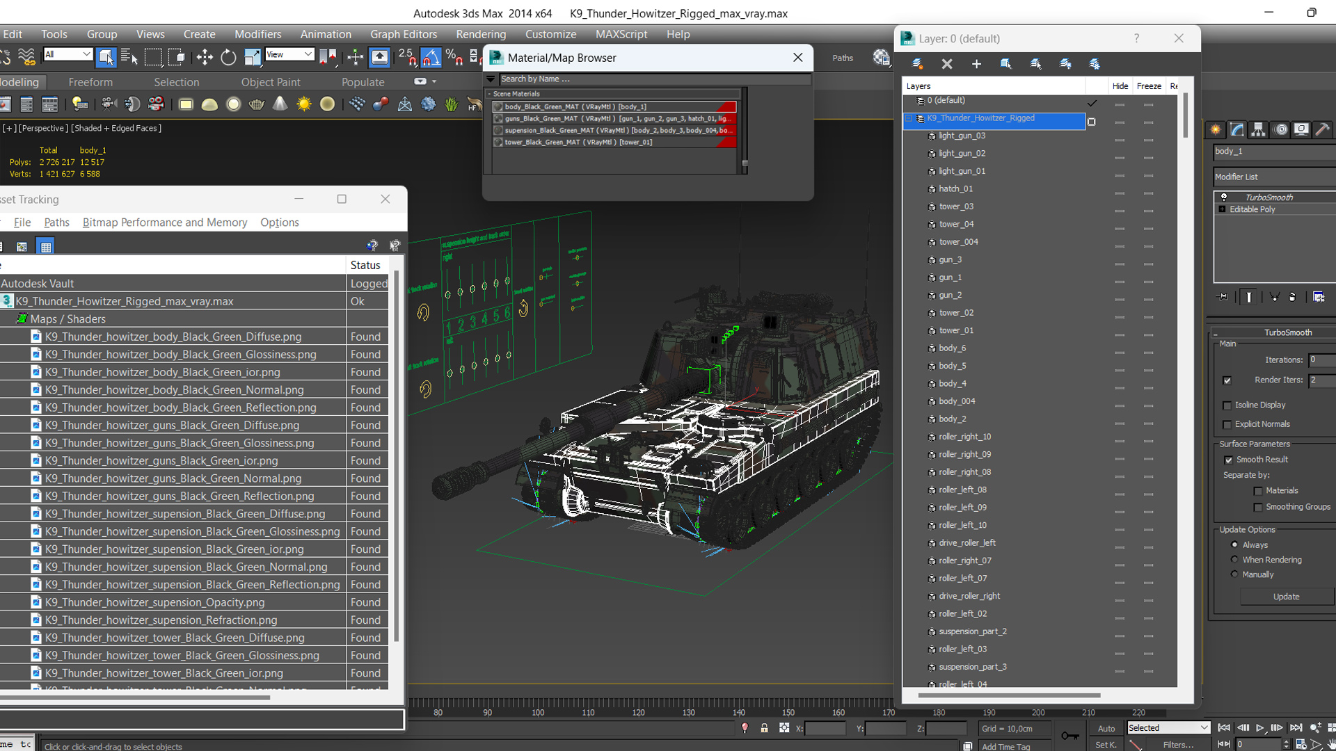 3D model K9 Thunder Howitzer Rigged for Cinema 4D