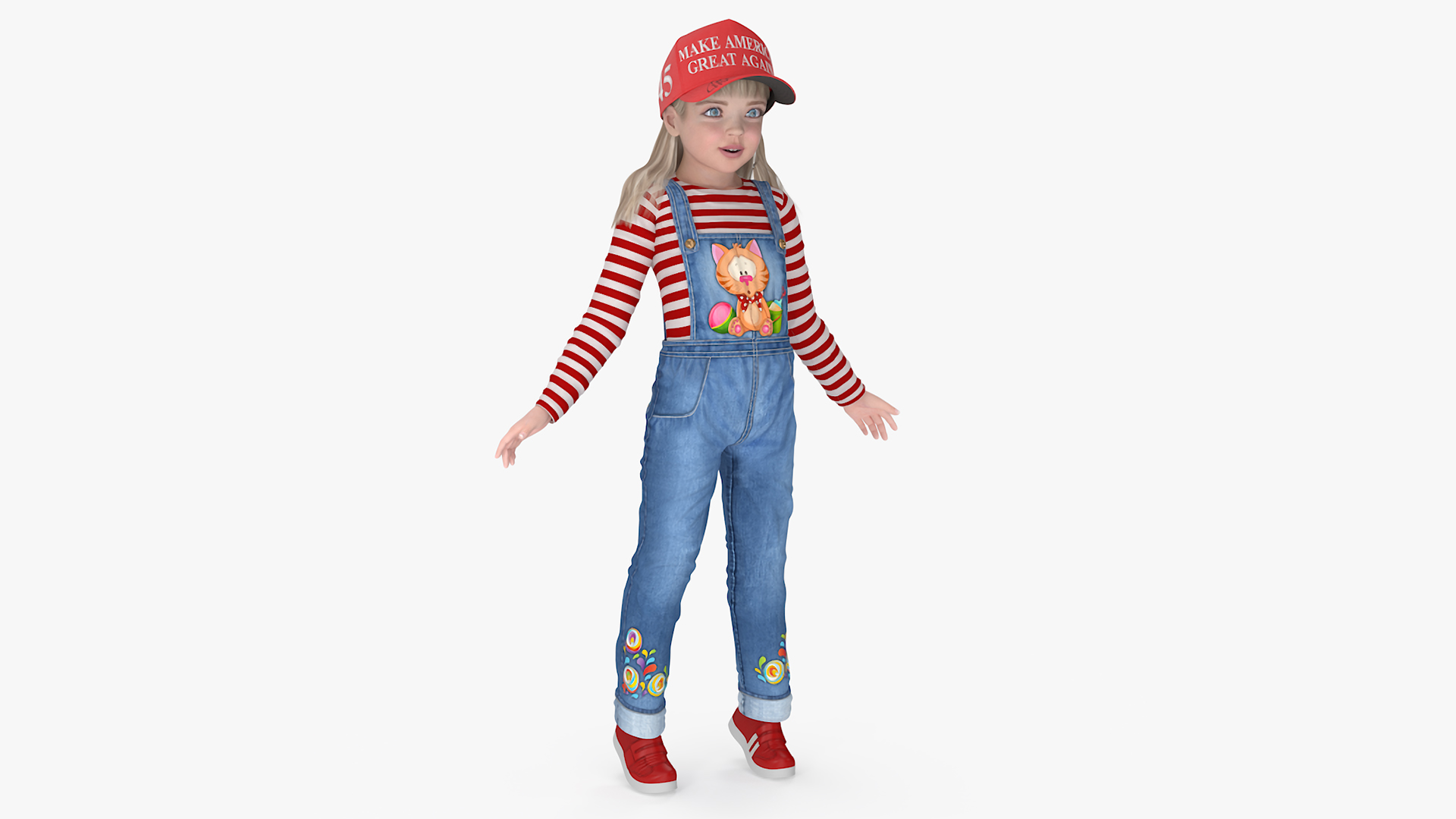 Standing Girl Child in Donald Trump Hat 3D model