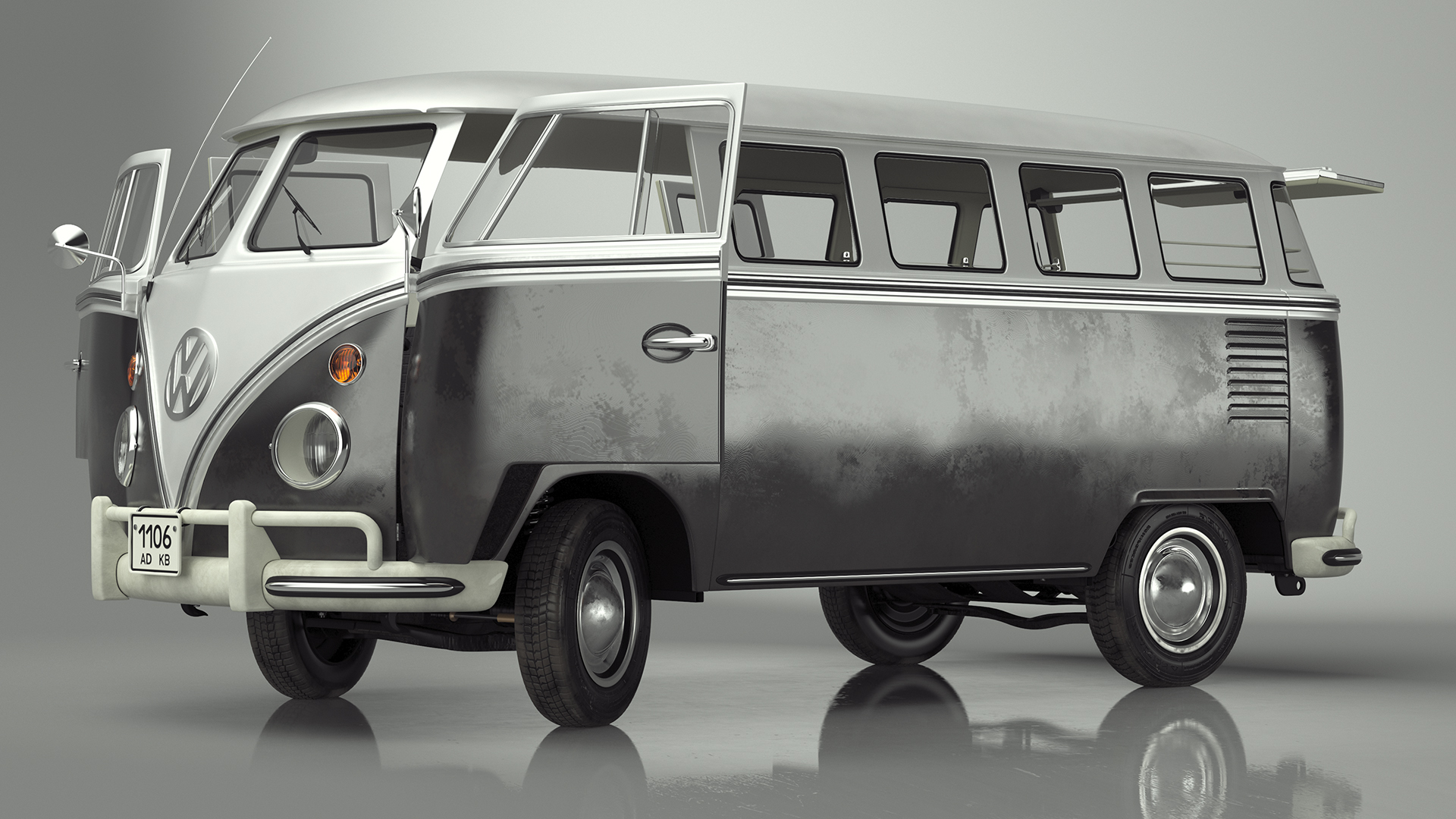 3D Vintage Volkswagen Type 2 Bus Rigged