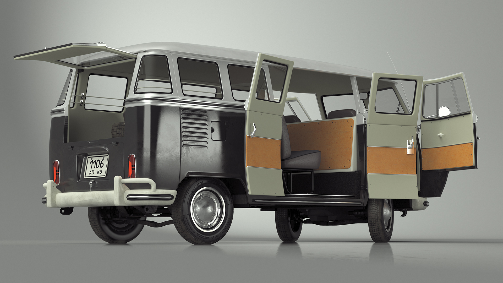3D Vintage Volkswagen Type 2 Bus Rigged