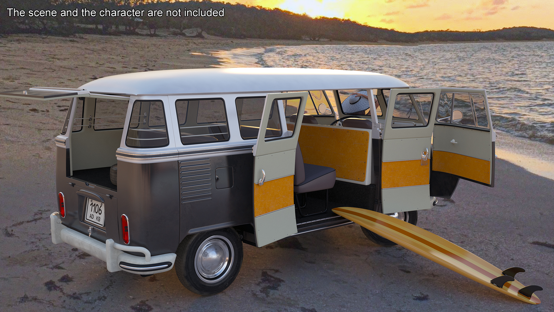 3D Vintage Volkswagen Type 2 Bus Rigged
