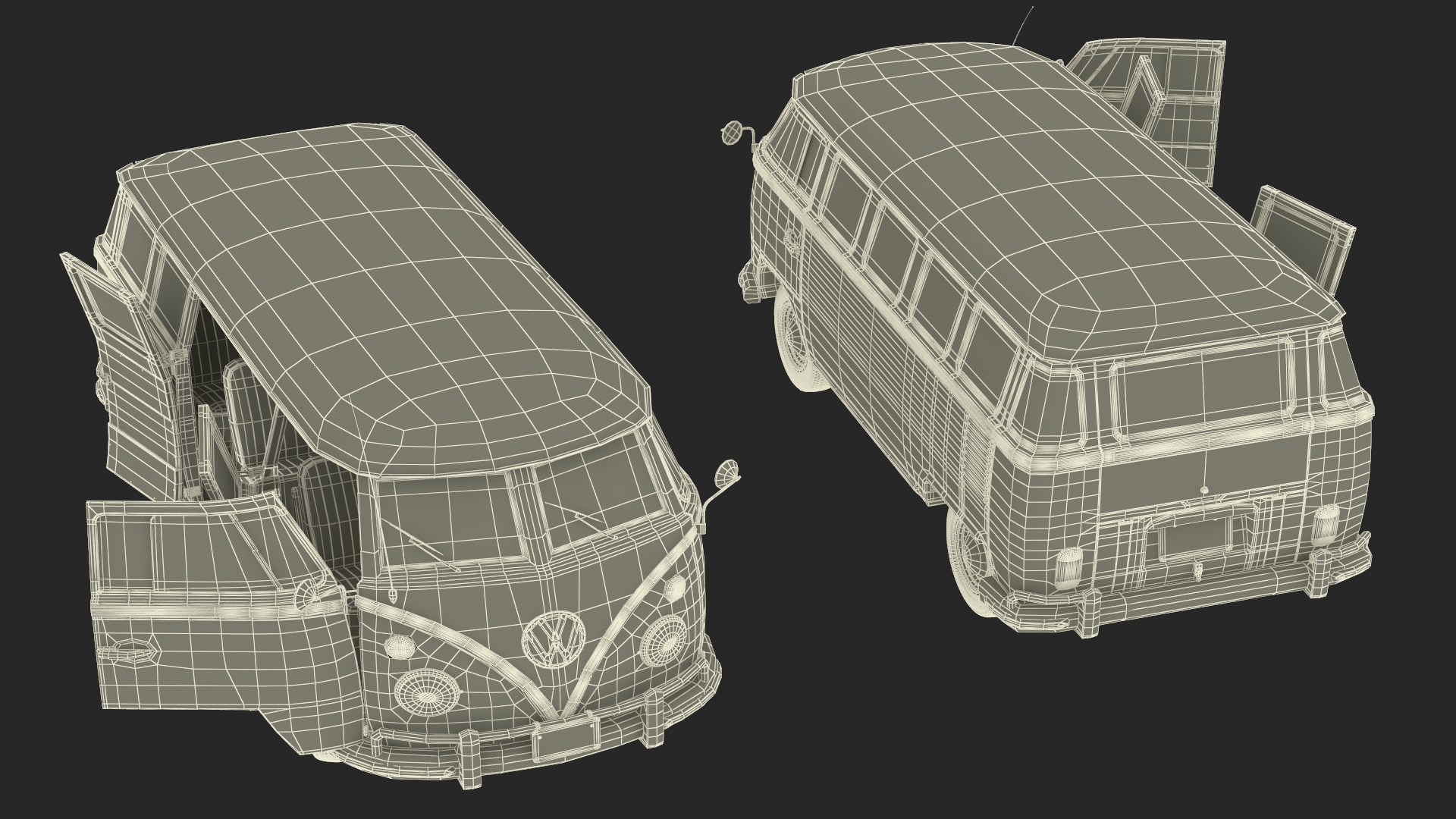 3D Vintage Volkswagen Type 2 Bus Rigged
