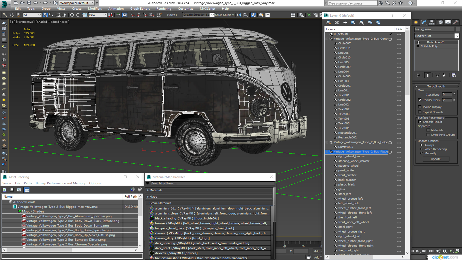 3D Vintage Volkswagen Type 2 Bus Rigged