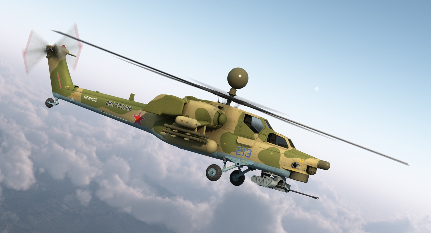 3D Attack Helicopter MI 28N Havoc with Radar Station Rigged