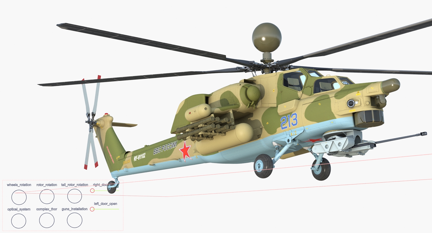3D Attack Helicopter MI 28N Havoc with Radar Station Rigged
