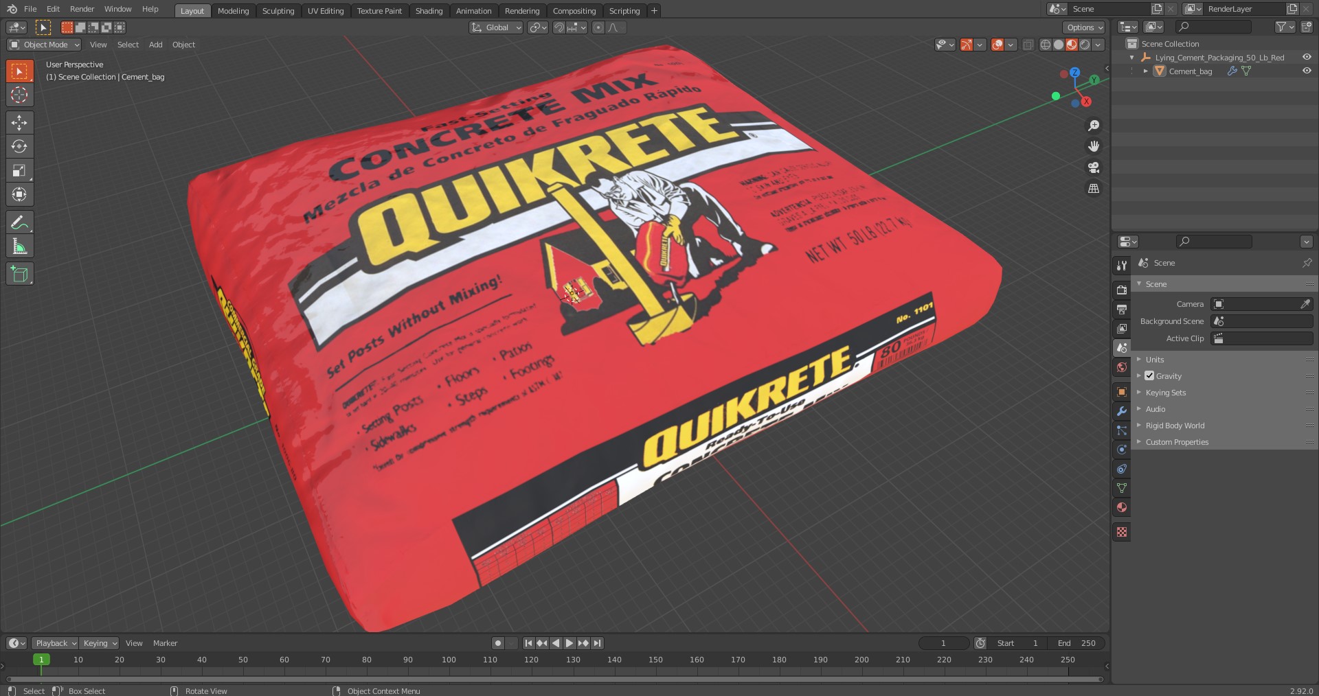 Lying Cement Packaging 50 Lb Red 3D