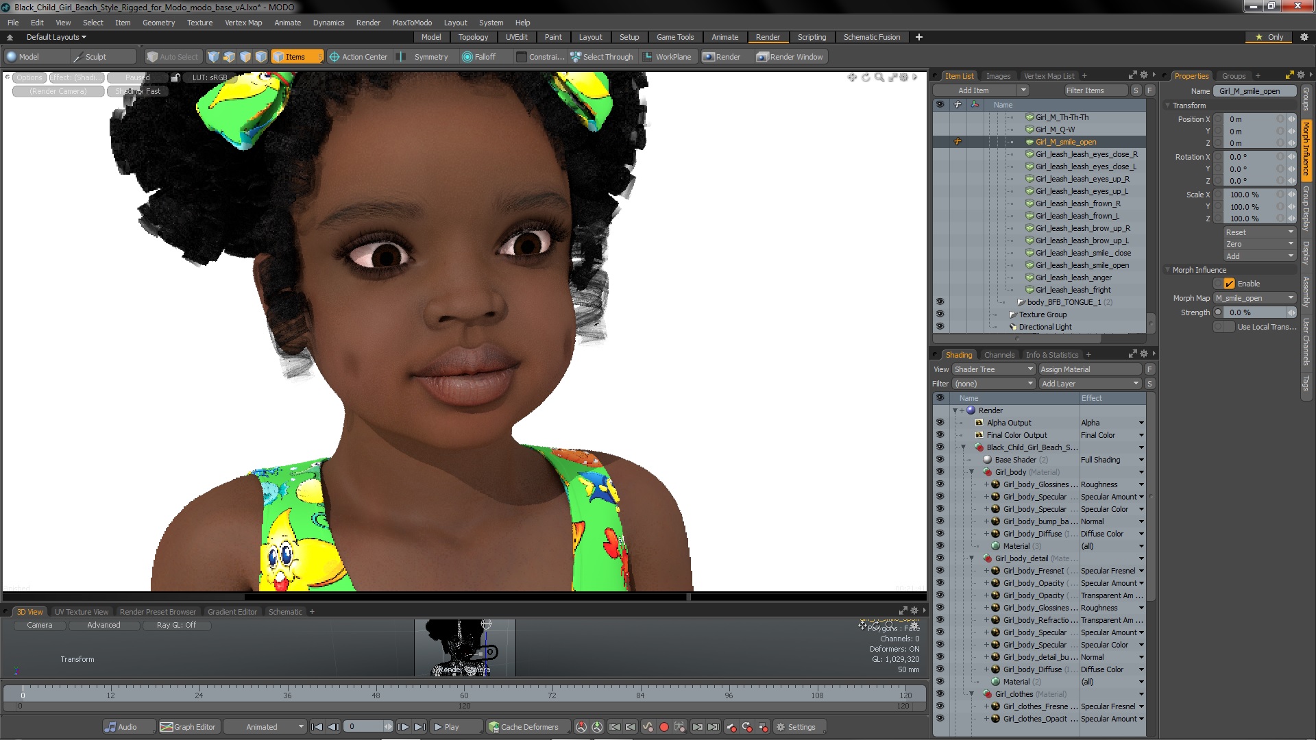 Black Child Girl Beach Style Rigged for Modo 3D model