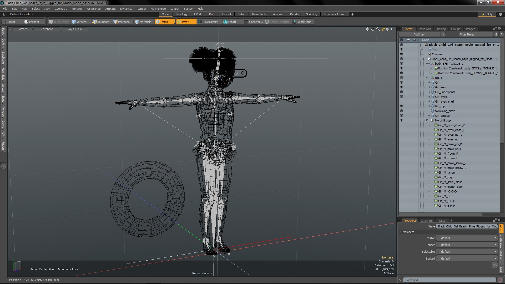 Black Child Girl Beach Style Rigged for Modo 3D model