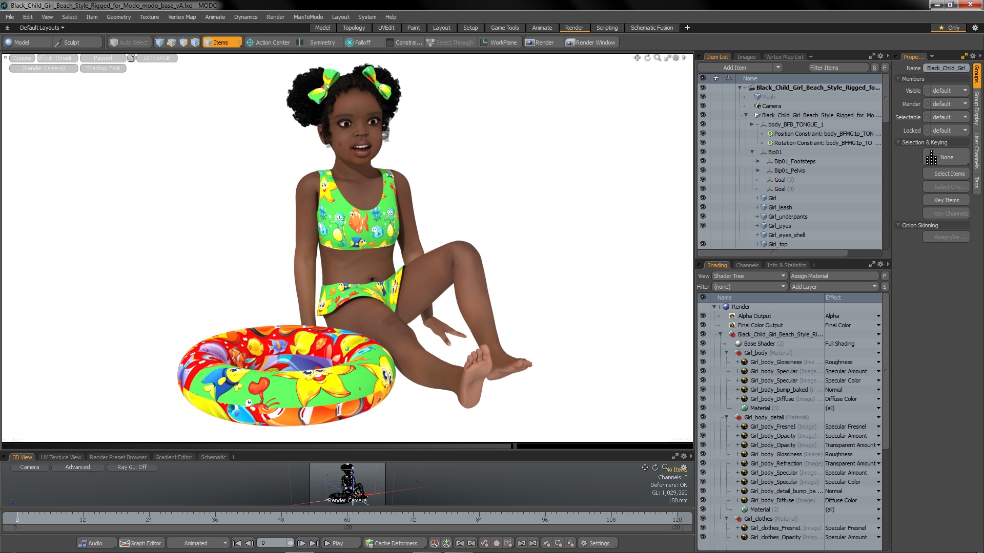 Black Child Girl Beach Style Rigged for Modo 3D model