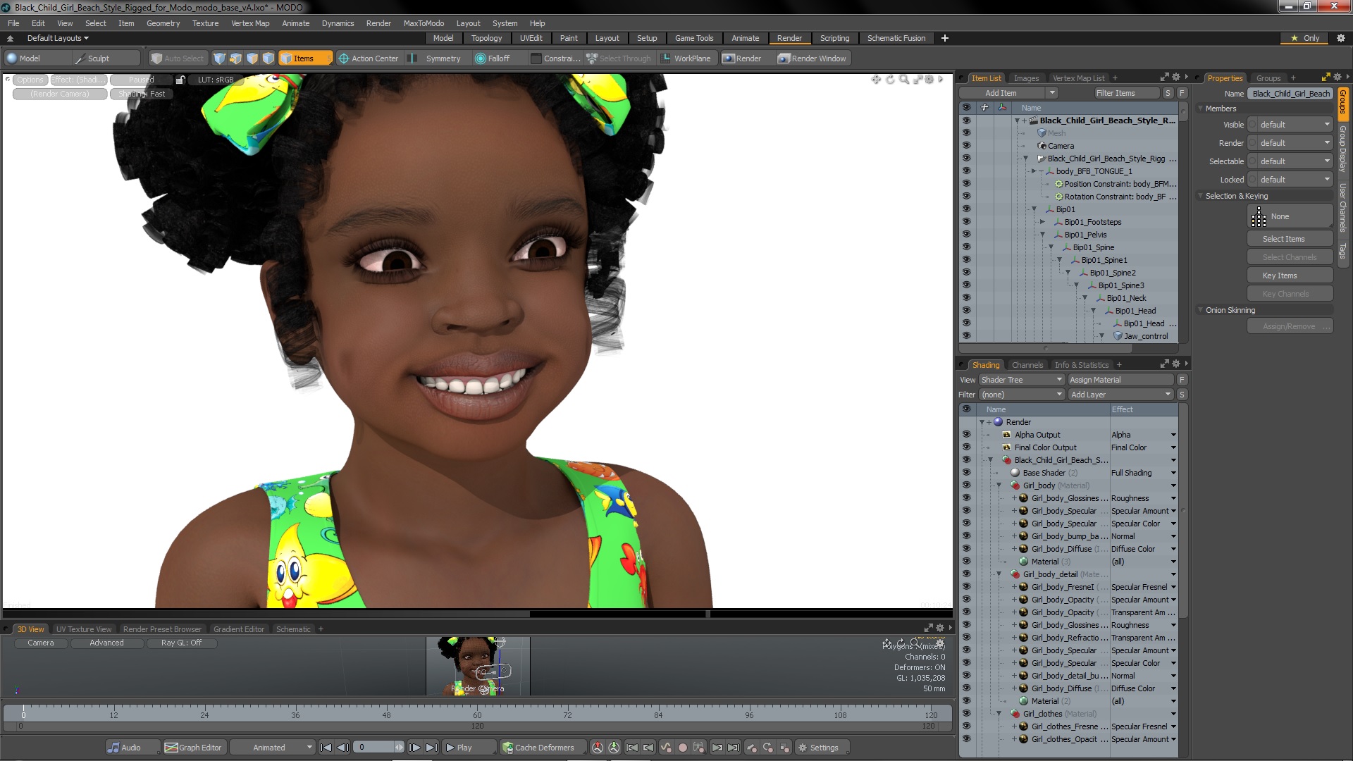 Black Child Girl Beach Style Rigged for Modo 3D model