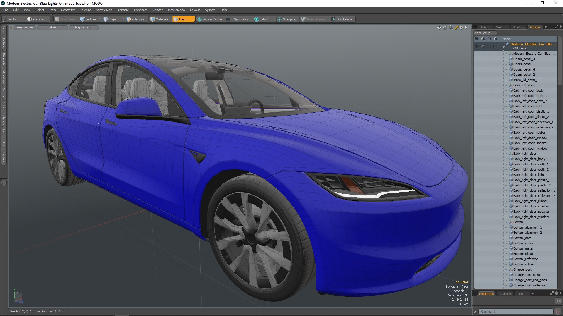 Modern Electric Car Blue Lights On 3D model