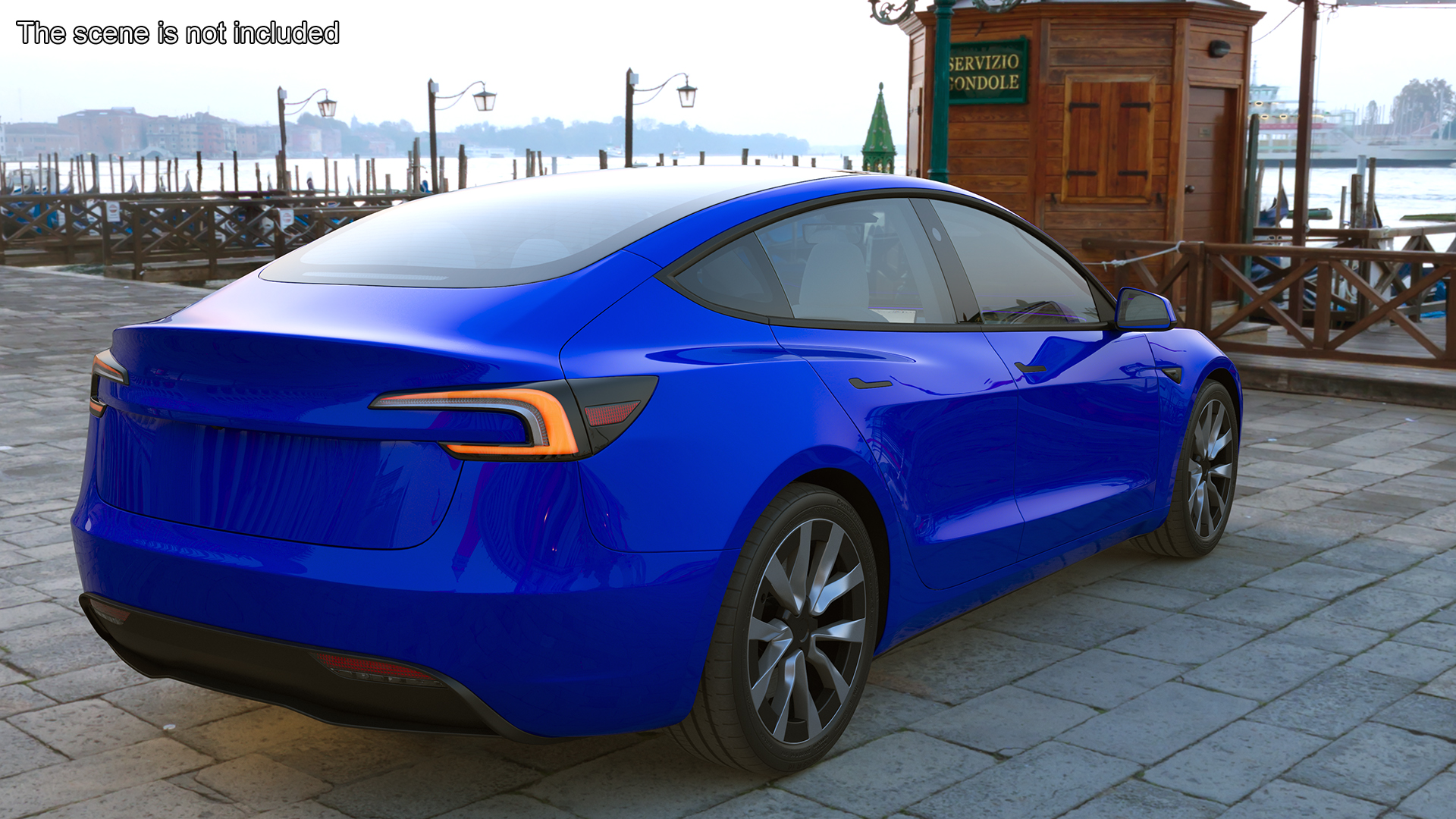 Modern Electric Car Blue Lights On 3D model