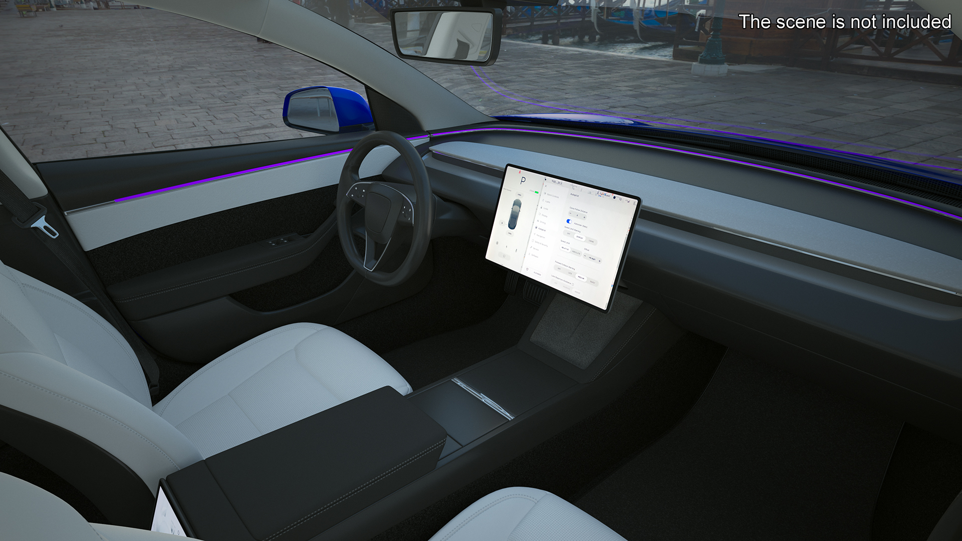 Modern Electric Car Blue Lights On 3D model