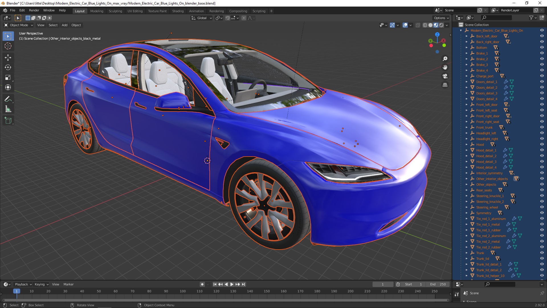 Modern Electric Car Blue Lights On 3D model