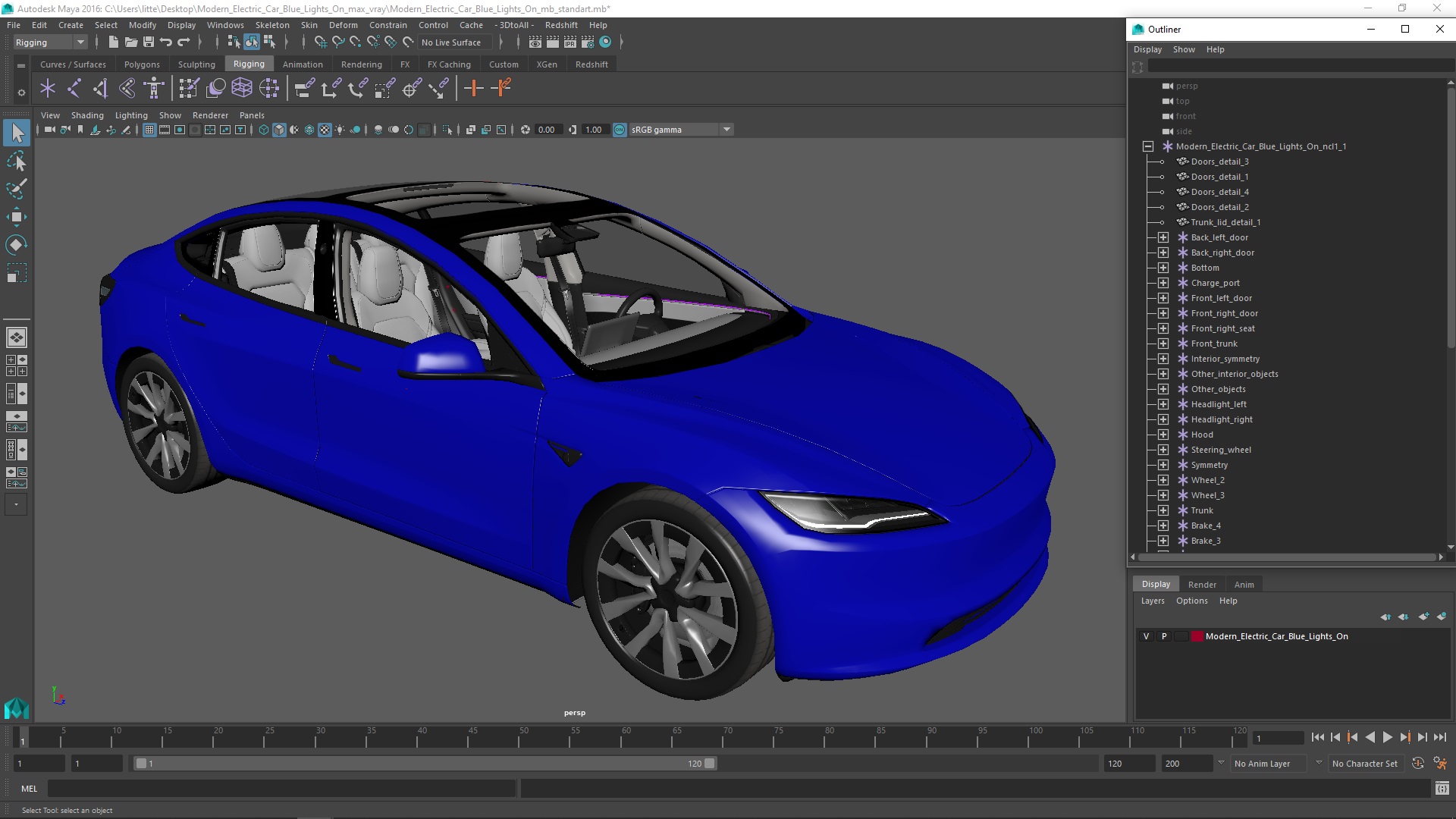 Modern Electric Car Blue Lights On 3D model