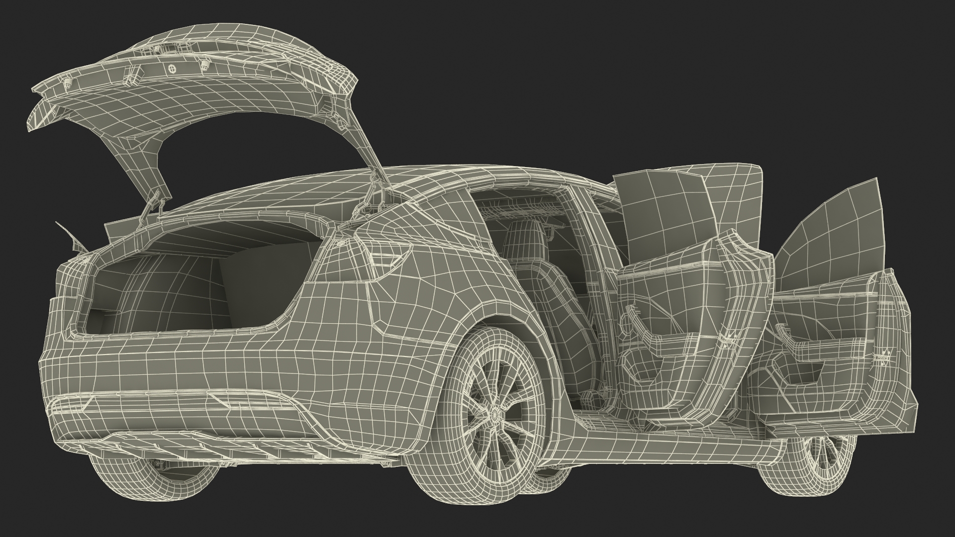 Modern Electric Car Blue Lights On 3D model