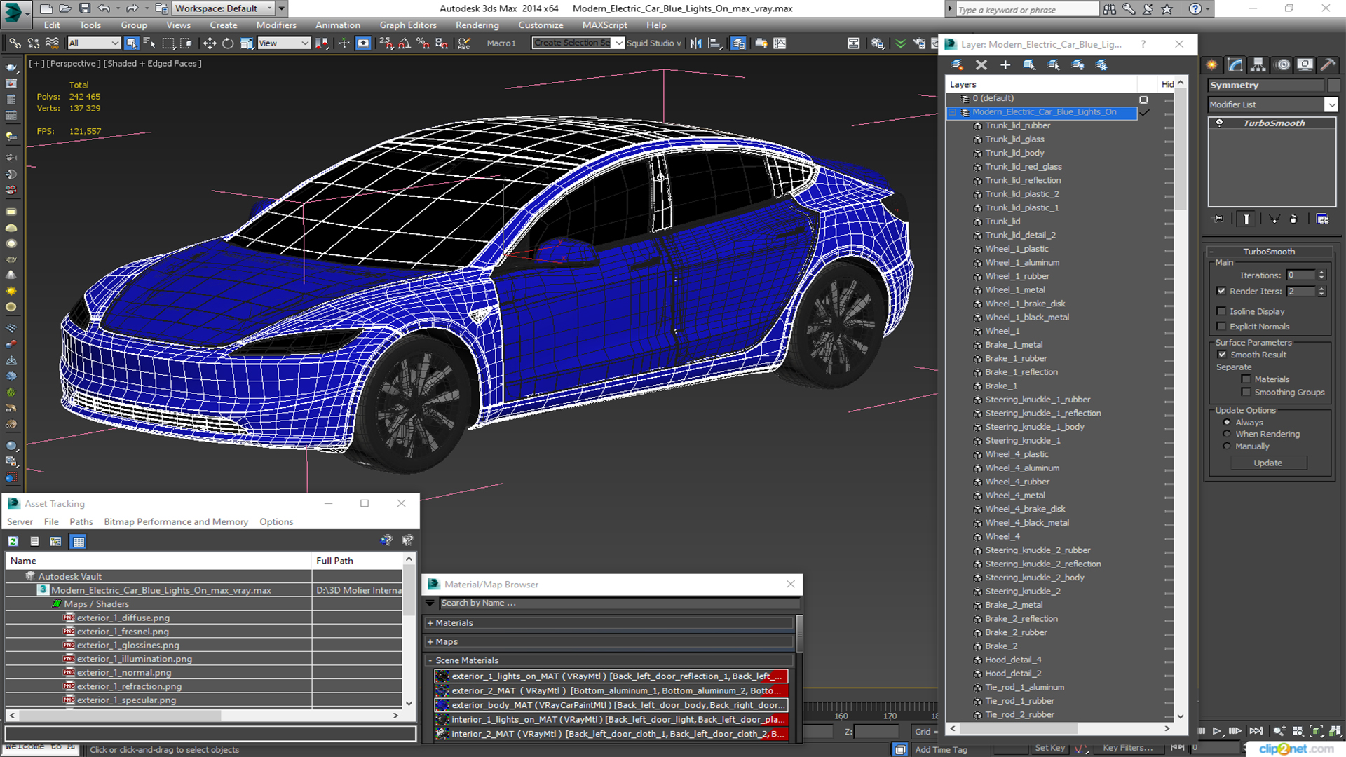 Modern Electric Car Blue Lights On 3D model
