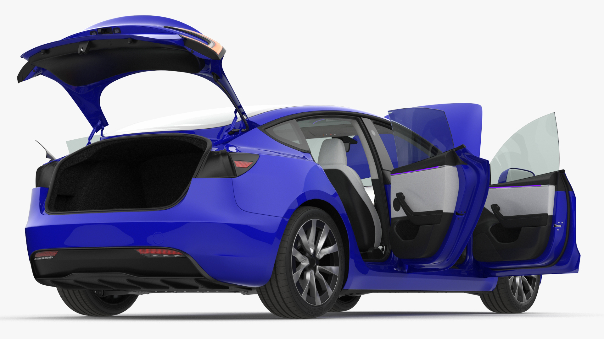 Modern Electric Car Blue Lights On 3D model