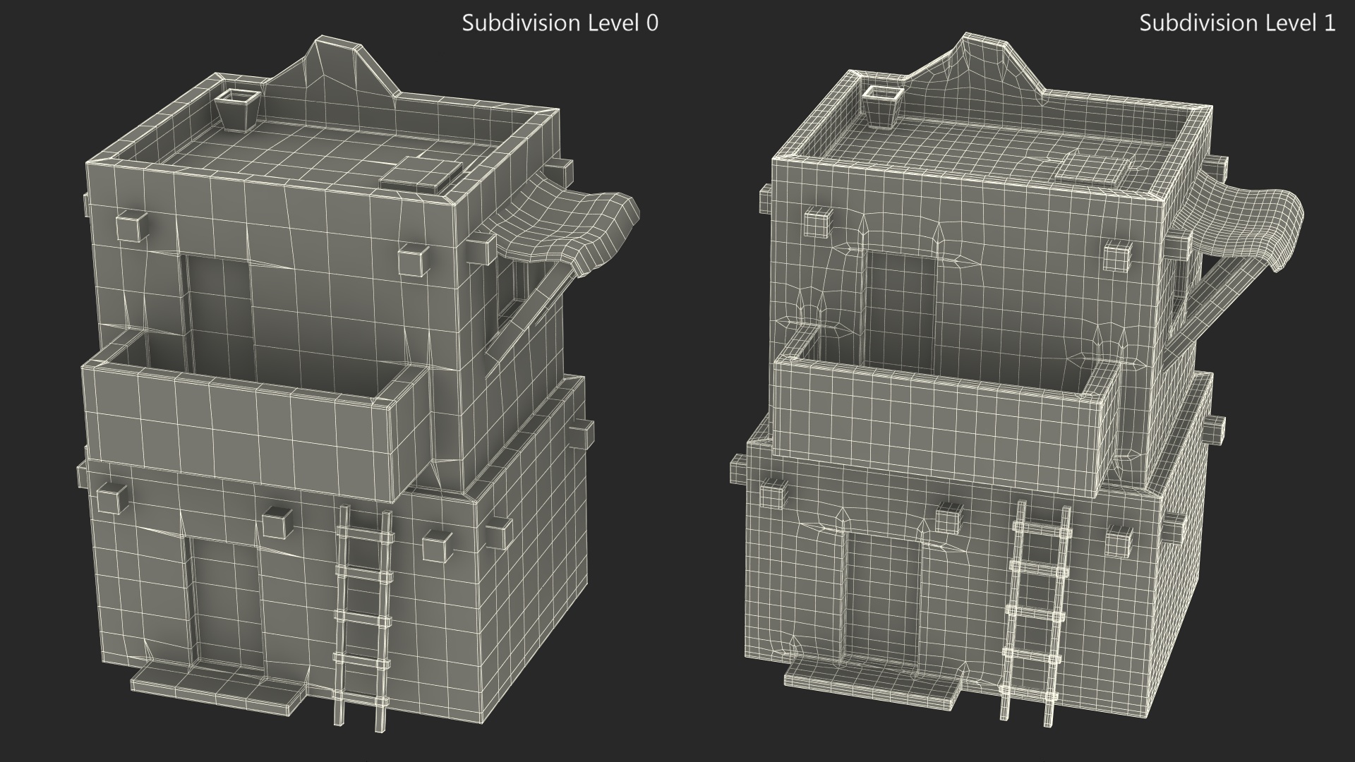 3D Realistic Arabian House with Awning and Ladder