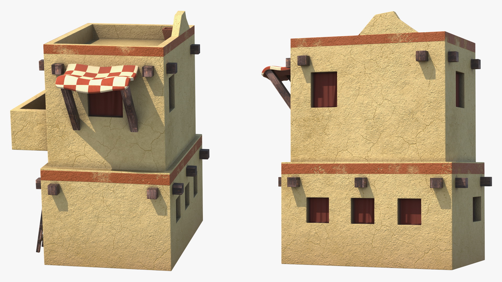 3D Realistic Arabian House with Awning and Ladder