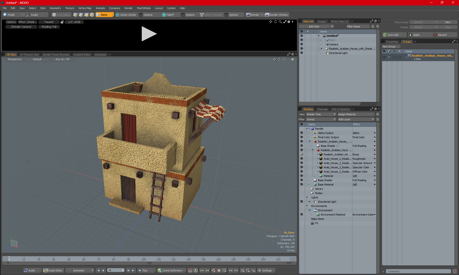 3D Realistic Arabian House with Awning and Ladder